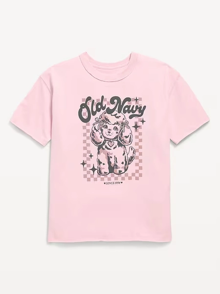 Oversized Short-Sleeve Logo-Graphic Raw-Edge T-Shirt for Girls