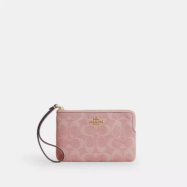 Corner Zip Wristlet In Signature Denim
