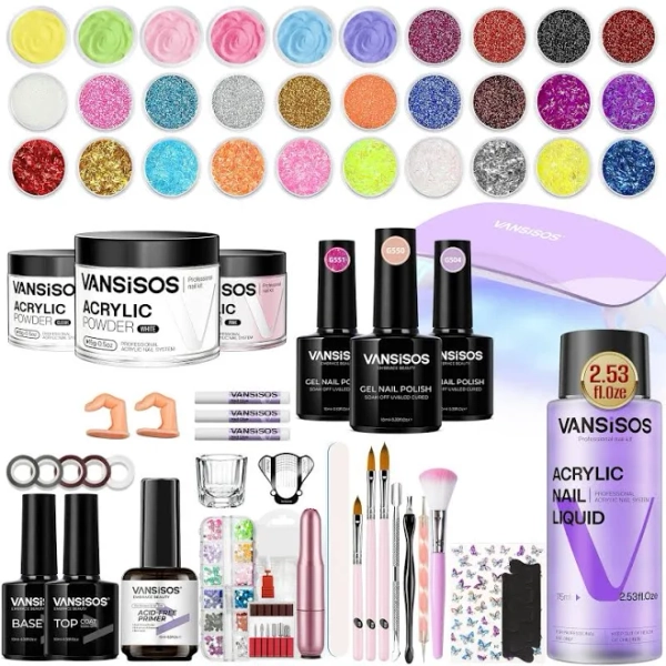 VANSISOS Acrylic Nail Kit with Everything: Beginners Professional Nail Kit Set for Starter Acrylic Nail Set with Drill Powder Nail Art Christmas Gift