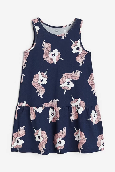 Ladybug Dress - Dark blue/unicorns