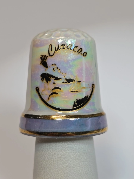 Curacao Travel Souvenir Thimble Iridescent Ceramic