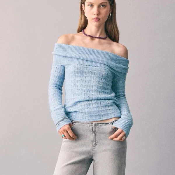 MANGO Teenage Girl Off the Shoulder Strapless Sweater