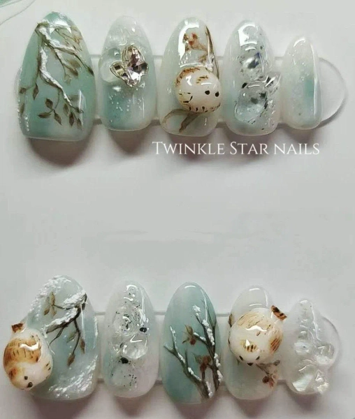 Birds Singing In The Forest | Ins Nails | Pretty Nails | Premium Nails | Salon Quality Nails
