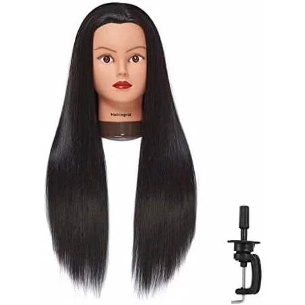 26 inch-28 inch Mannequin Head Hair Styling Training Manikin Cosmetology Doll Head Synthetic Fiber Hair and Free Clamp Holder (Black), Size: 26-28,