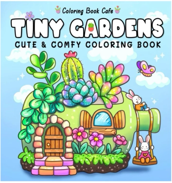 Tiny Gardens: Cute & Comfy Coloring Book for Adults and Teens Featuring Adorable Garden Scenes : Cafe, Coloring Book: Amazon.com.au: Books