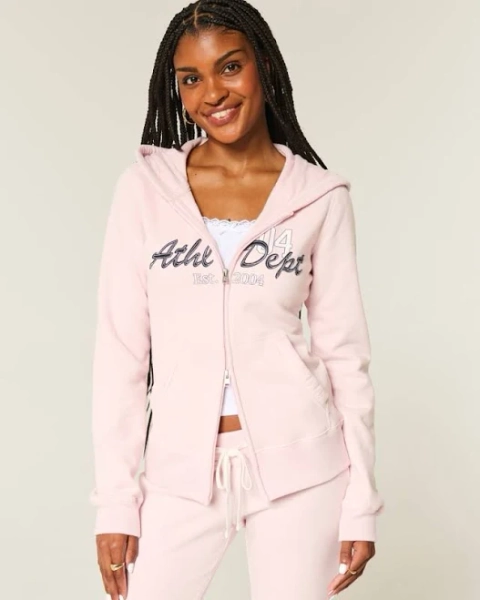 Hollister Women's Slim Athletic Dept Graphic Zip-Up Hoodie