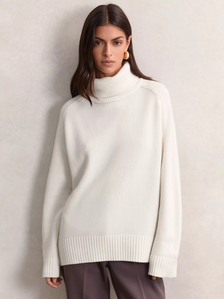 Reiss Brooklyn Wool Rich Roll Neck Jumper, Cream