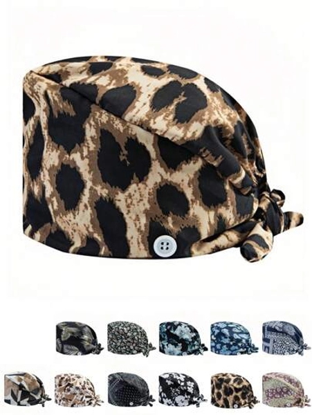 1pc Women's Polyester Geometric Print Work Cap, Suitable For Doctor, Nurse Or Cleaning Jobs, Practical Anti-Bacterial And Anti-Dust, Suitable For Spring, Summer, Autumn And Winter Winter Accessories
