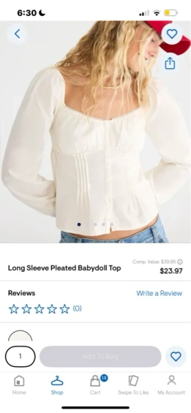 Long Sleeve Pleated Babydoll Top