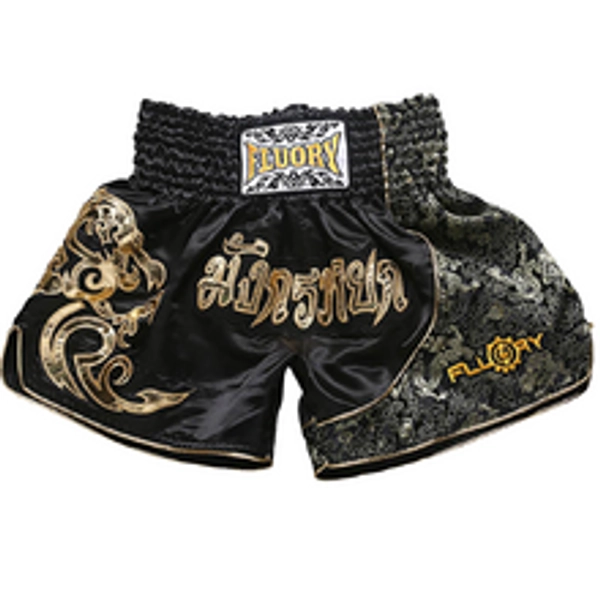 Fluory Dragon Black/Gold Muay Thai Shorts