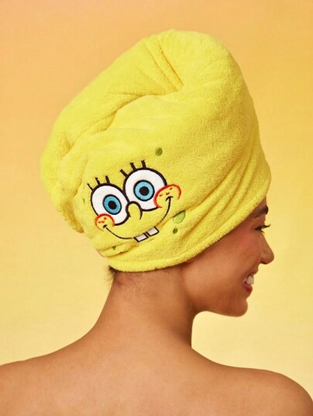SpongeBob SquarePants | SHEIN 1pc Cute Cartoon Embroidered Super Absorbent Hair Drying Cap, Suitable For All Hair Types And Volumes, Quick Drying Hair Drying Towel Wrap