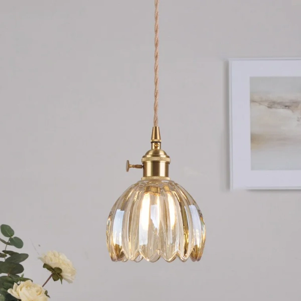 Lustre, Suspension Vintage, Plafonnier Suspendu en Métal avec Abat-Jour en Verre, Luminaires à Suspension, Lustre Décoratif à Fleurs