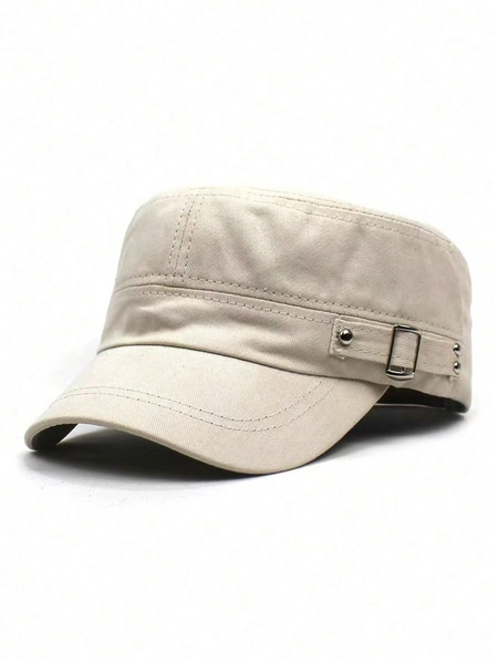 1pc Unisex Rivet Decorated Military Hat, Flat Top Baseball Cap, 3-Gear Adjustable Brim Sun Hat, Casual Outdoor Wear,Summer,Beach,Holiday