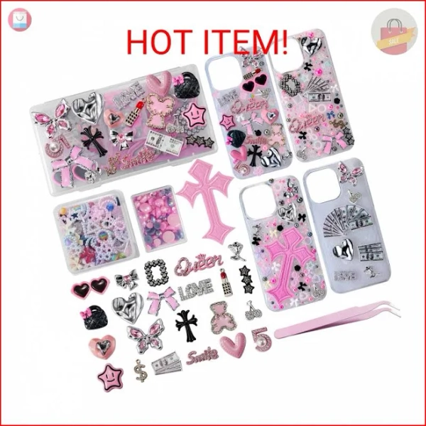 Xhymia Junk Case Charms Kit, Junk Phone Case With Big Charms, Nail Bow