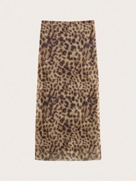 Leopard Print Chiffon Zip-Up Mini Skirt, Fashionable For Summer