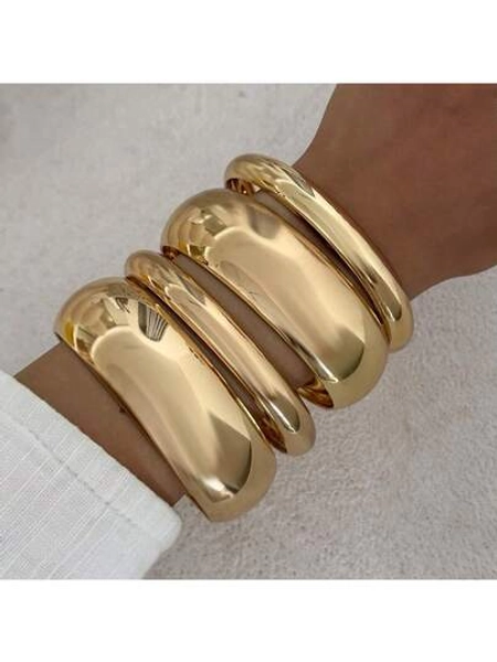 4pcs/Set Vintage Simple Punk Style Thick Bracelet, Suitable For Women, Eternal Beauty Cuff Bracelet, Jewelry Accessories Gift Set, Daily Outfit. Note: The Metal Surface May Have Minor Scratches.