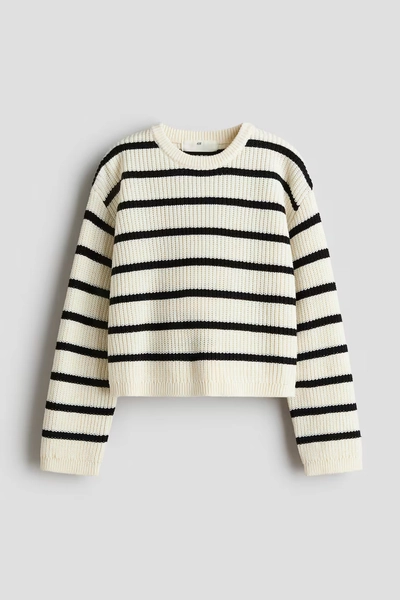 Rib-Knit Sweater - Cream/striped