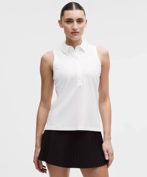 Quick-Dry Sleeveless Polo Shirt Straight Hem *Logo - White - 14