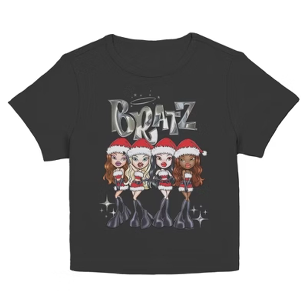 Juniors Womens Bratz Christmas Dolls Logo T Shirt - Black - 2X Large