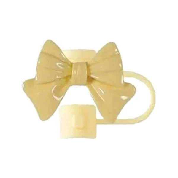 Reusable Drinking Straw Topper Cover Cap with Adorable Bow Design for Leak Proof Sipping Experience, Yellow