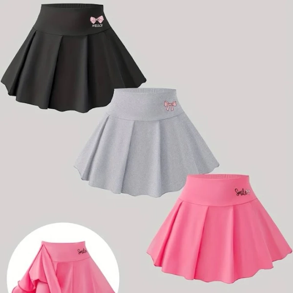 3pcs Set' Fashion Casual Campus Style Bow Print Pleated Skort