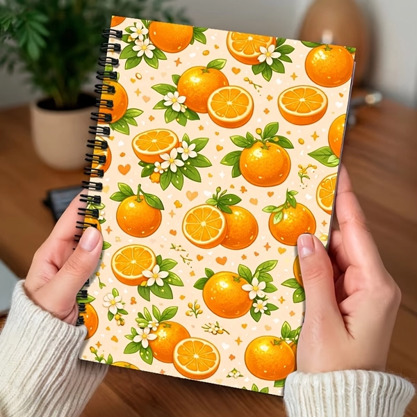 A5 Notebook with Cute and Fresh Orange Print, Student Classroom Note-taking Notebook, Creative Notepad, Portable Work and Study Diary