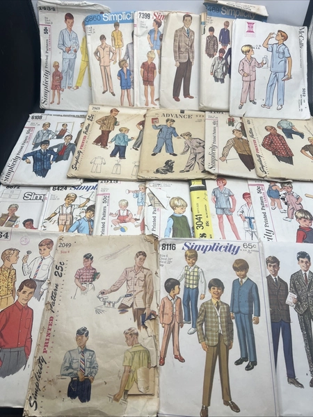 Lot of 21 Vintage Toddler Boys’ Clothes Sewing Patterns Suits Pjs Kids 1950-70s
