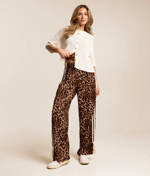 Small Brown Cheetah Wide Leg Track Pant