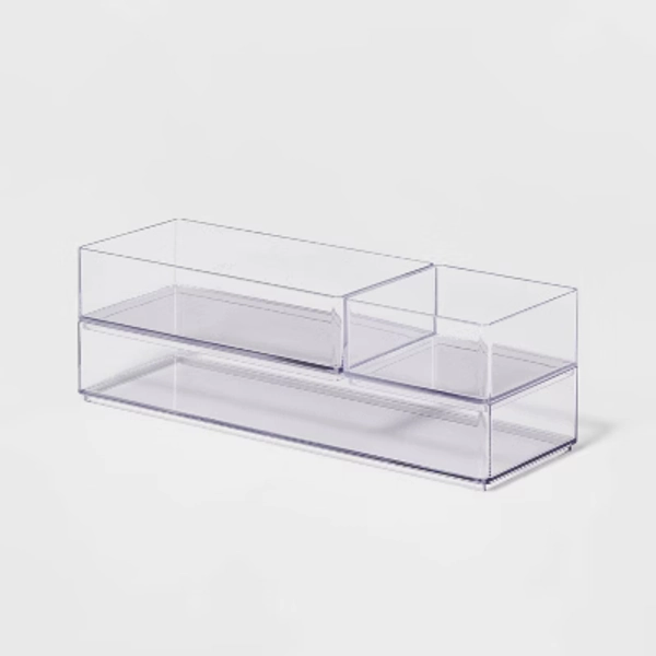 3 Bathroom Plastic Tray Beauty Organizer Set Clear - Brightroom™