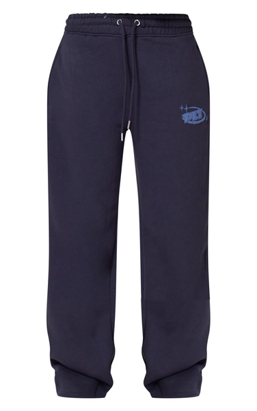 PRETTYLITTLETHING Navy Oversized Puff Print Straight Leg Sweatpants
