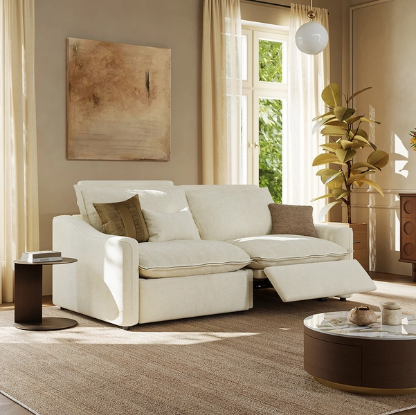 84.24''Modern Power Oversized Pillow Back Reclining Loveseat Sofa, Oversized Electric Recliner Loveseat, 145° Recline, Adjustable Headrest, USB Charging Port, Fabric, Beige,