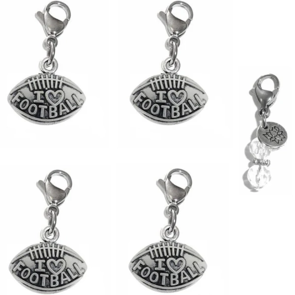 4 Pack I Love Football Charms