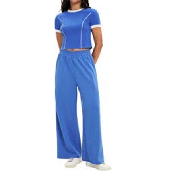 ATHLECHIC Women's 2 Piece Sets Short Sleeve Crew Neck Long Wide Leg with Pockets Pants