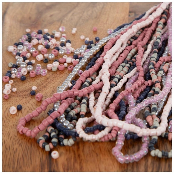 Pink, Black &amp; Gray Dyed Glass Coated Seed Bead Strands