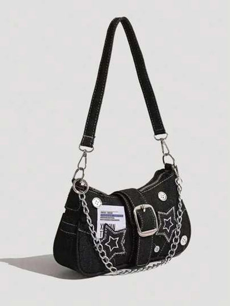 Y2K Style Retro Shoulder Bag For Women, Color Block Crossbody Star Chain Purse Small Bag For Girls, Ladies, Students, Young Professionals, Office Workers, Commuters, School Outings, Stars Hollow Women Bag, 2000s Fashion Style Bag For Women, Halloween Purse Perfect For Fancy Party Halloween Fashion & Gothic Fashion, Best Halloween Gifts For Women