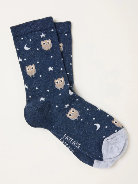 Navy Night Owl Socks - Size ONE