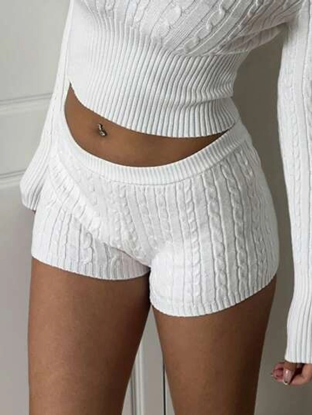 SHEIN EZwear Women Solid Color Super Low-Rise Casual Knit Shorts In Fall/Winter