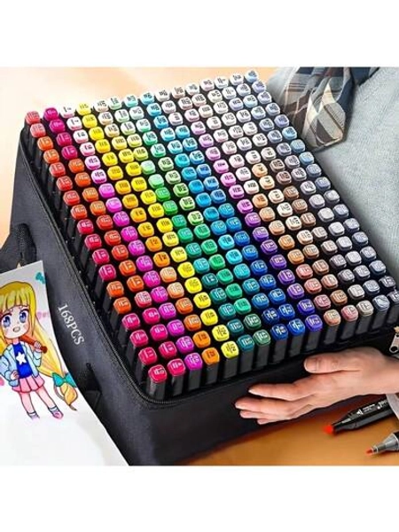 168 Colors Alcohol Markers Dual Tips Permanent Art Pen For  Adult, Alcohol-Based Highlighter Sketch Markers For Painting, Coloring, Sketching And Drawing.