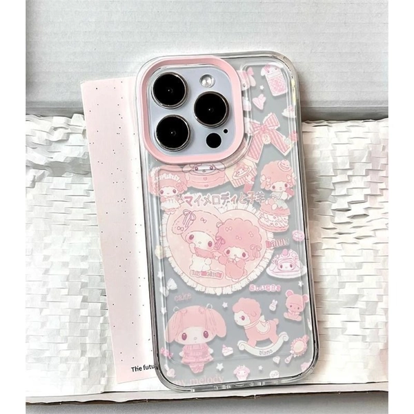 Phone Case - Sanrio'S My Melody Pink Transparent Phone Case for Iphone 17/16/15/14/13 Showcases My Melody with a Lamb, Framed by a Heart-Shaped Design, Adorned with Bows And Treats