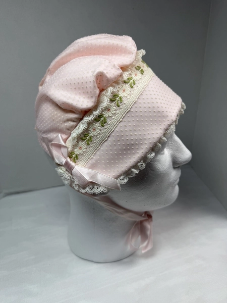 Bonnet Baby Toddler Bonnet Light Pink With Flowers Tuffed Back Vintage 1980s