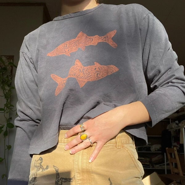herring 3/4 sleeve in navy — beetroot printmaking