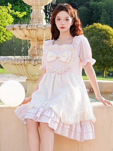 [£54.26]Pink Sweetheart Ruffle Trim Sweet Nightgown