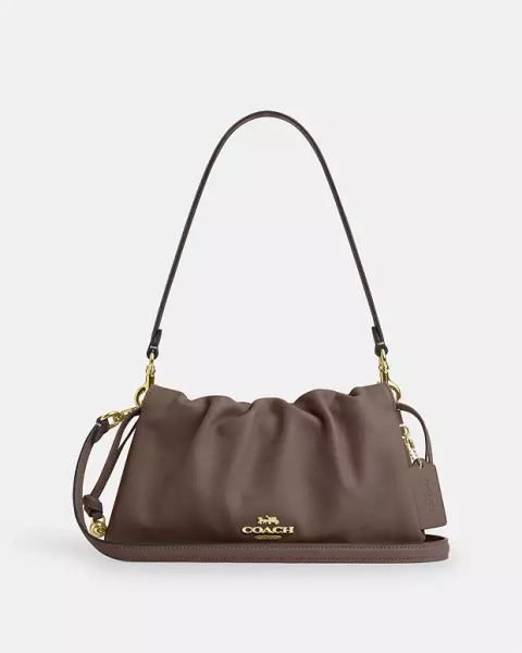 Gold/Dark Stone Faye Shoulder Bag With Ruching