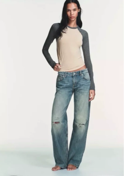 TRF LOW RISE WIDE LEG JEANS - Blue/Green - (US 0)
