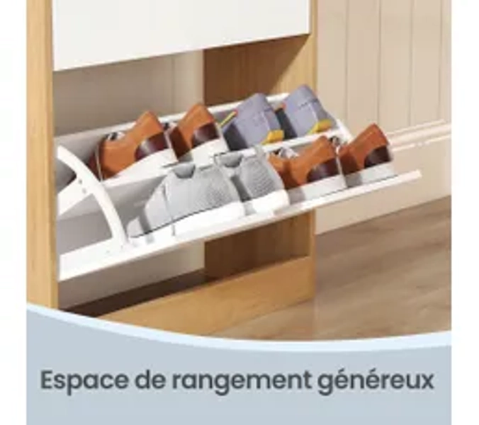 Meuble à Chaussures Avec Cloison Amovible, Compartiment Ouvert, 24 X 60 X 139 Cm, Jaune Et Blanc