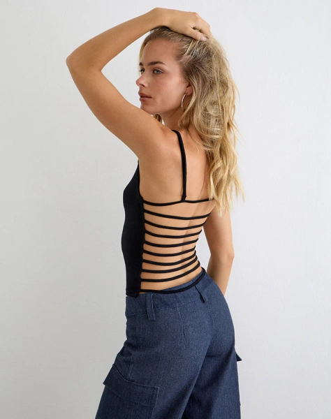Inaja Cut Out Cami Top in Jersey Black