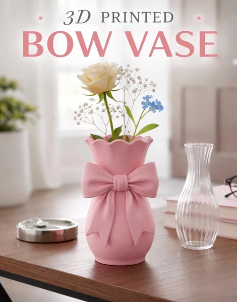 3D Printed Bow Vase | Cute Coquette Decor | Pink Ribbon Vase | Aesthetic Flower Vase | Cottagecore Room Decor | Gift for Her
