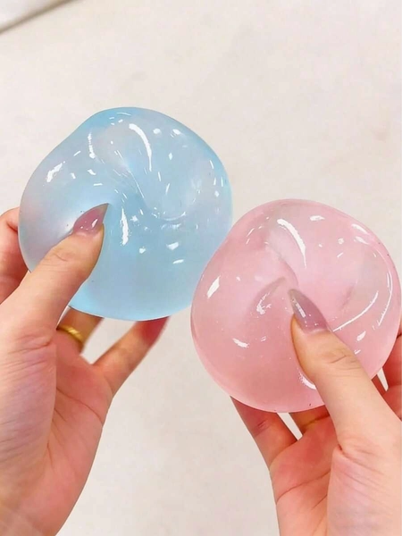 Cherry Blossom Pink + Light Sea Blue Color Round Slow Rebound Squeeze Toy, Soft Texture Can Be Freely Squeezed And Kneaded, Transparent Texture Can Also Be Used As A Desktop Decoration, It Is A Stress Relief Tool For Students And Adults To Relieve Anxiety And Relax Their Mood, It Is Also An Ideal Gift For Holidays, Birthdays, Parties And Other Occasions