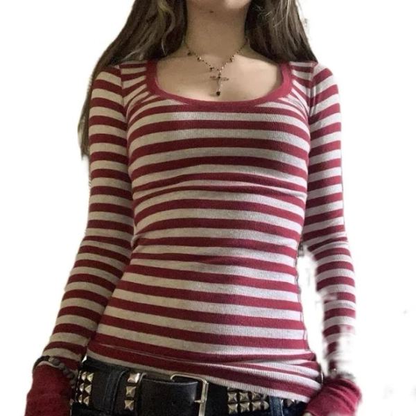 Grunge Long Sleeve Striped Tee Shirt