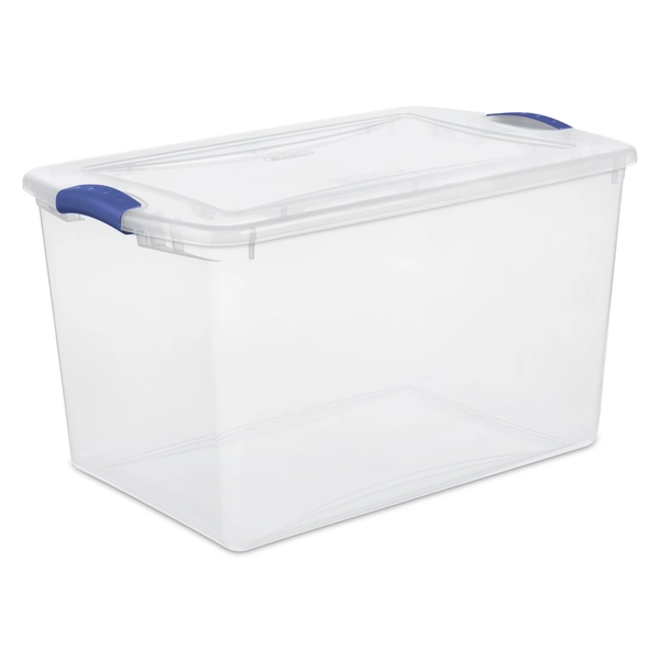 Sterilite 66 Quart Large Latching Storage Bin, Clear Plastic Storage Container with Latch Lid, Blue - Walmart.com